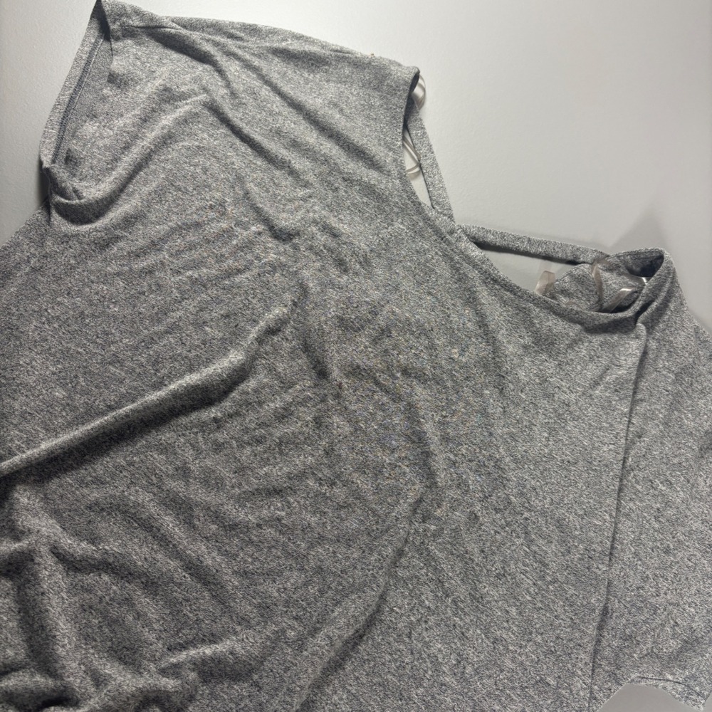 Apt 9 Womens‎ Gray Knit V Neck Top Criss Cross Back Short Sleeve Size M